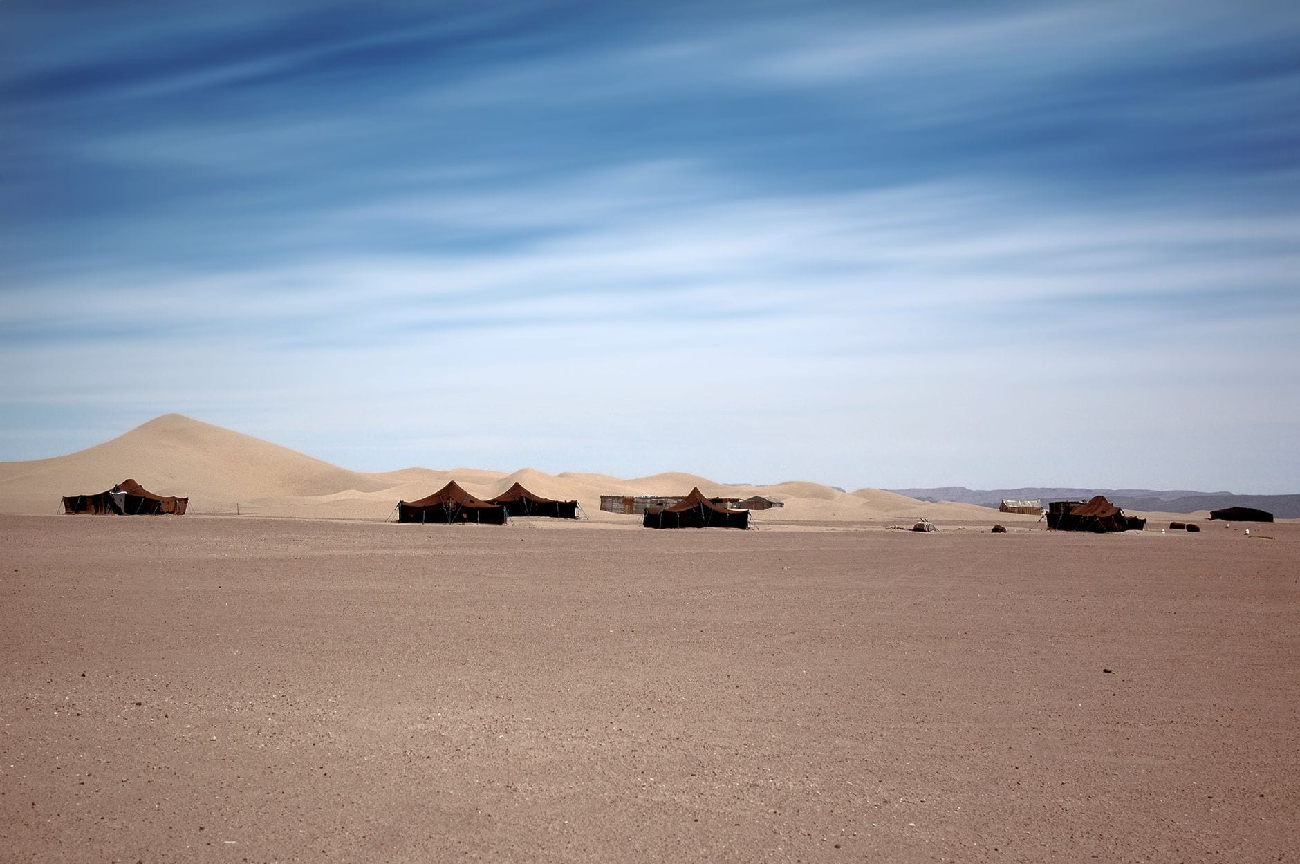 Traditional desert tents at a camp in M'Hamid