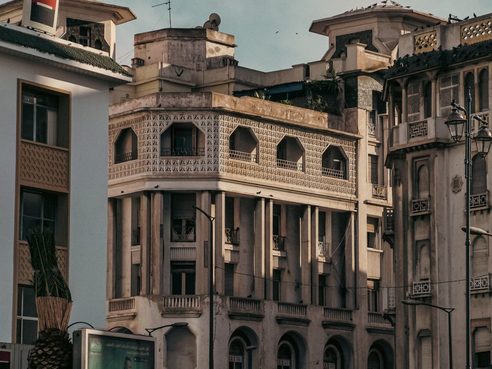 Art Deco facades along a boulevard in central Casablanca
