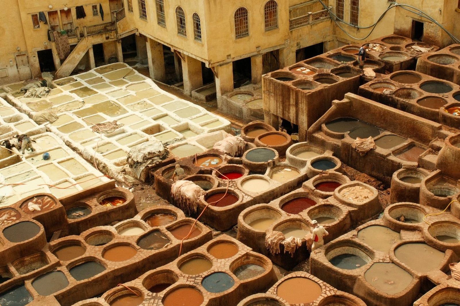 Colourful vats of the Chouara tannery in Fes