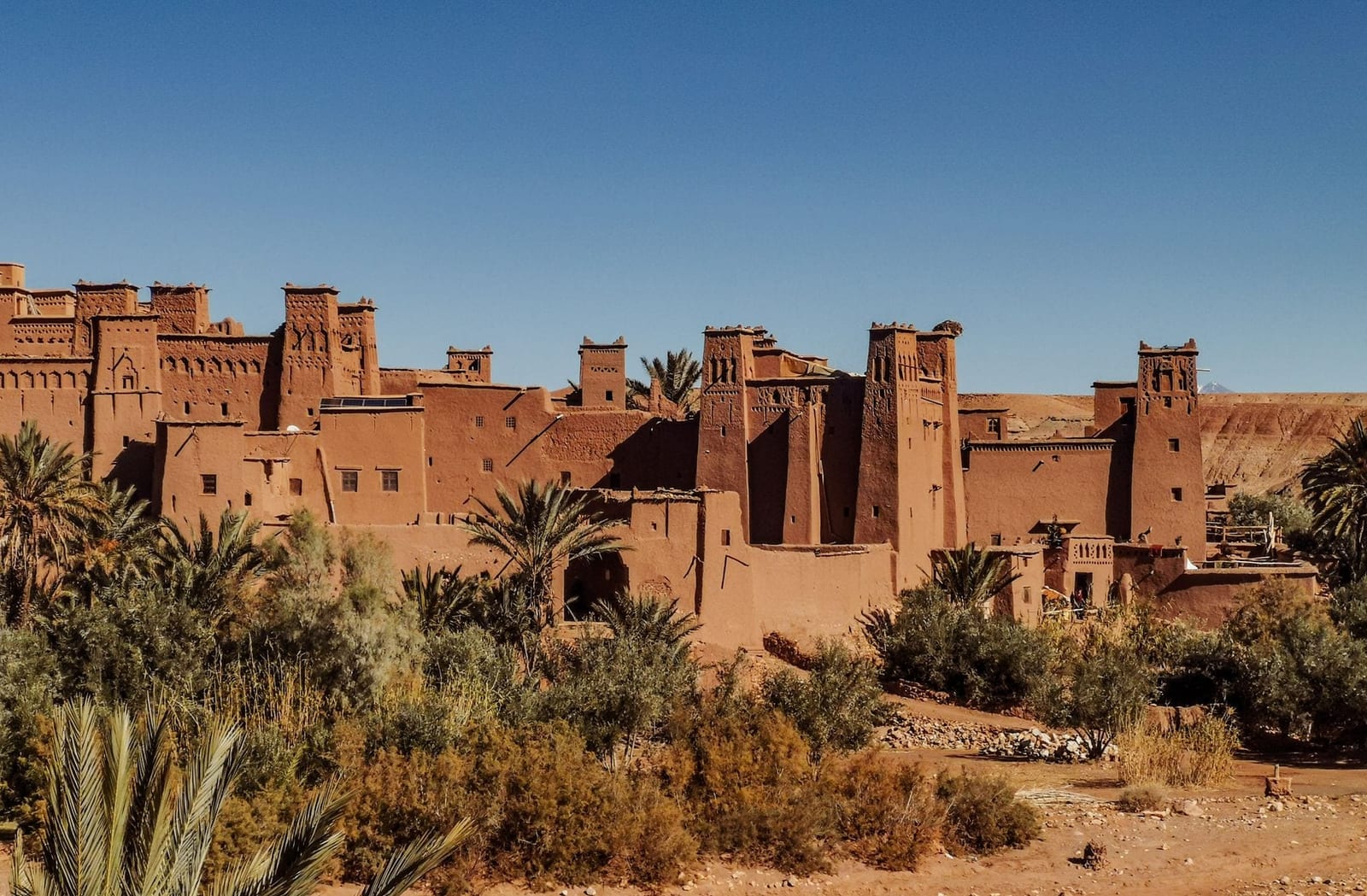 Close-up of the rammed-earth wall of a Moroccan ksar