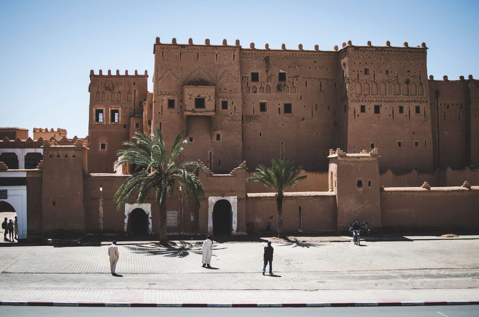 Decorated mud-brick towers of Ouarzazate's Kasbah Taourirt